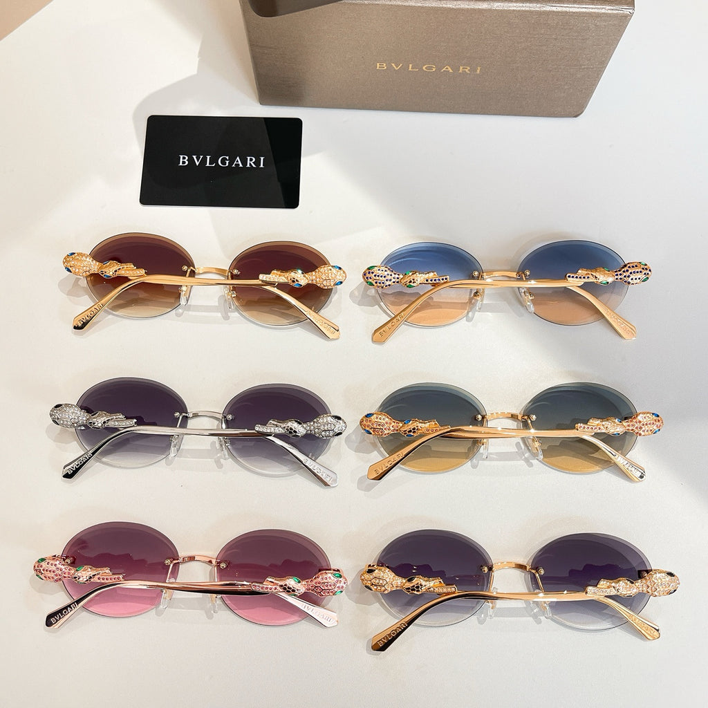 Bvlgari sunglasses set with multiple pairs, tinted lenses, gold-tone and silver-tone frames