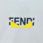FENDI lettering and yellow graphic logo on white sweatshirt
