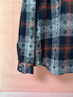 Shirt sleeve with buttoned cuff and plaid panel over floral print