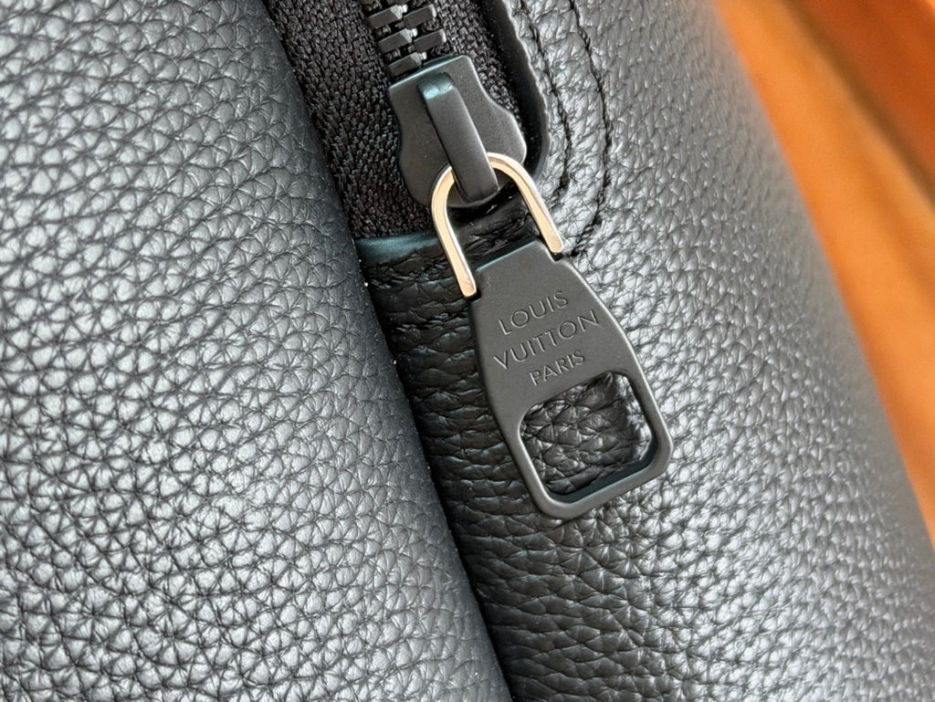 Leather strap buckle with Louis Vuitton engraving, dark teal