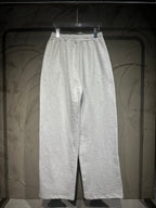 Heather-gray sweatpants with elastic waistband, drawstring, and roomy straight legs.