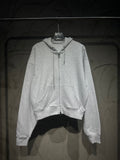 Light gray long-sleeve hoodie with drawstring hood and front zipper