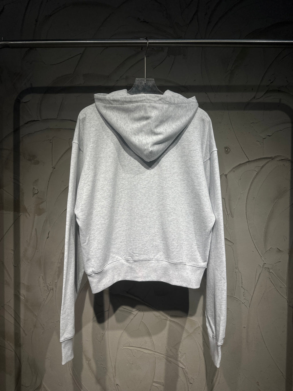 Light gray long-sleeve hoodie with hood, full back view