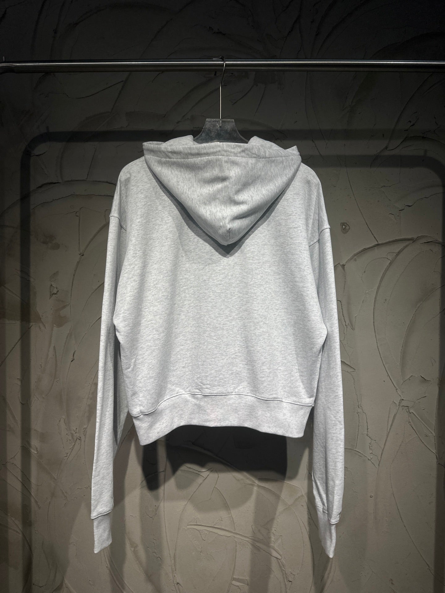 Light gray long-sleeve hoodie with hood, full back view