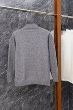 Gray Prada knit zip-up sweater, back view, ribbed stand collar