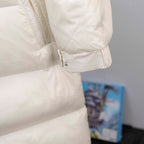 Moncler long puffer coat, white sleeve cuff with snap and button