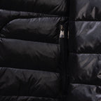 Black puffer jacket front zipper in quilted panel