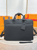 Men's briefcase bag in dark gray leather, top handles, Louis Vuitton logo