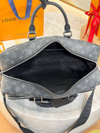 Men's Louis Vuitton monogram briefcase open with zippered interior and shoulder strap