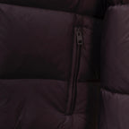 Moncler long puffer coat, dark plum, front zip with quilted seam panels
