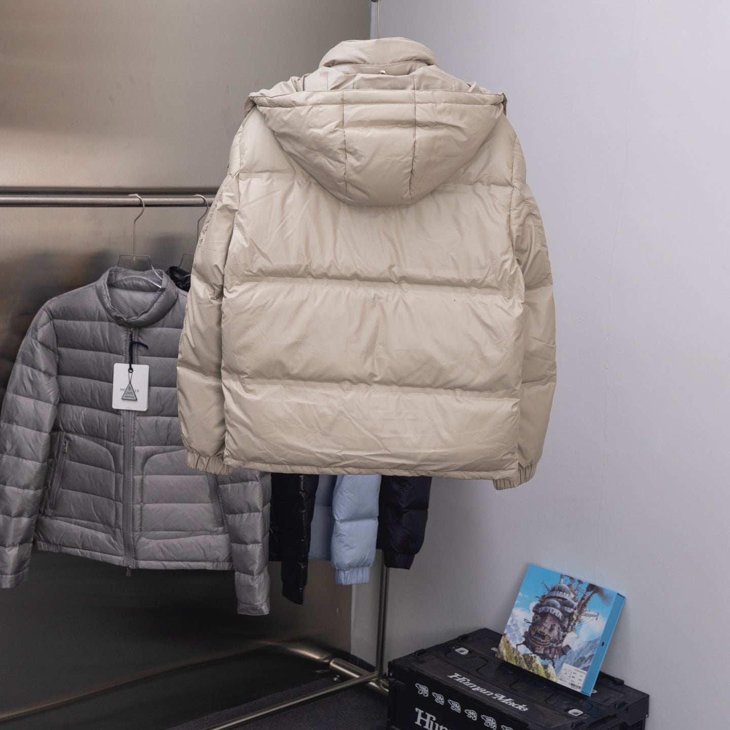 Prada hooded puffer jacket, quilted back view with full-zip front