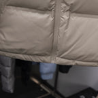 Long coat front panel, beige quilting and central zipper