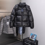 Prada long puffer jacket, dark with hood and front zip closure