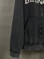 Balenciaga dark zip-up hoodie sleeve and hem with distressed cuff and front pocket