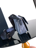 Dior men's crossbody bag, blue and navy monogram pattern with shoulder strap