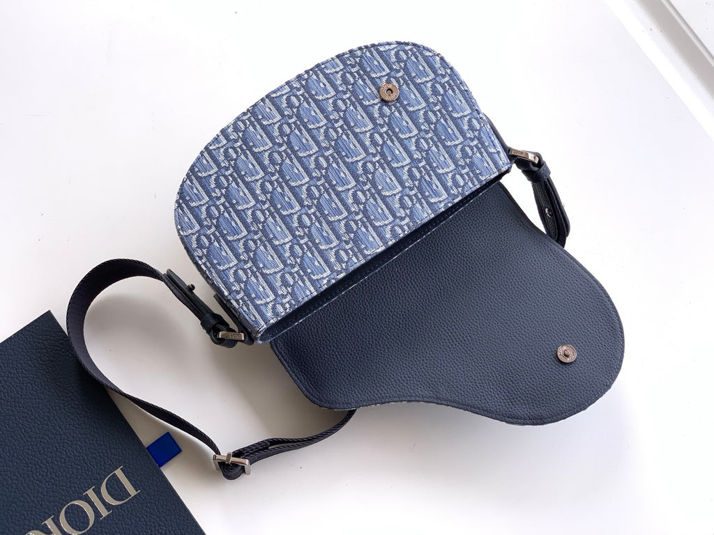 Dior men's crossbody bag, blue monogram upper with navy leather base