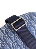 Dior men's crossbody bag strap and buckle on blue monogram fabric