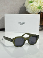 Celine sunglasses with olive green frame and dark round lenses