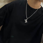 Silver-tone LV pendant necklace on chain