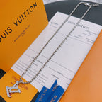 Silver-tone chain necklace with LV monogram pendant charm