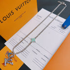 Silver-tone chain necklace with multicolor square pendant and small hoop charm