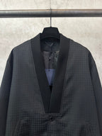 Long-sleeve jacket with V-neck placket, ribbed collar, multicolor hem stripe