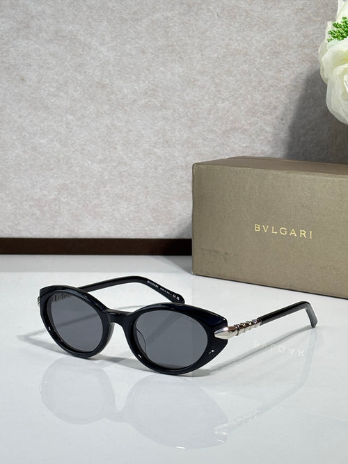 Black sunglasses side view with dark tinted lenses and gold-tone temple details