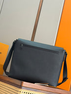 Men's Louis Vuitton shoulder bag in dark teal textured leather with front clasp detail