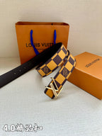 Louis Vuitton Damier check belt with gold buckle and folded strap detail