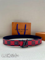 Louis Vuitton belt with red/navy check strap, black buckle