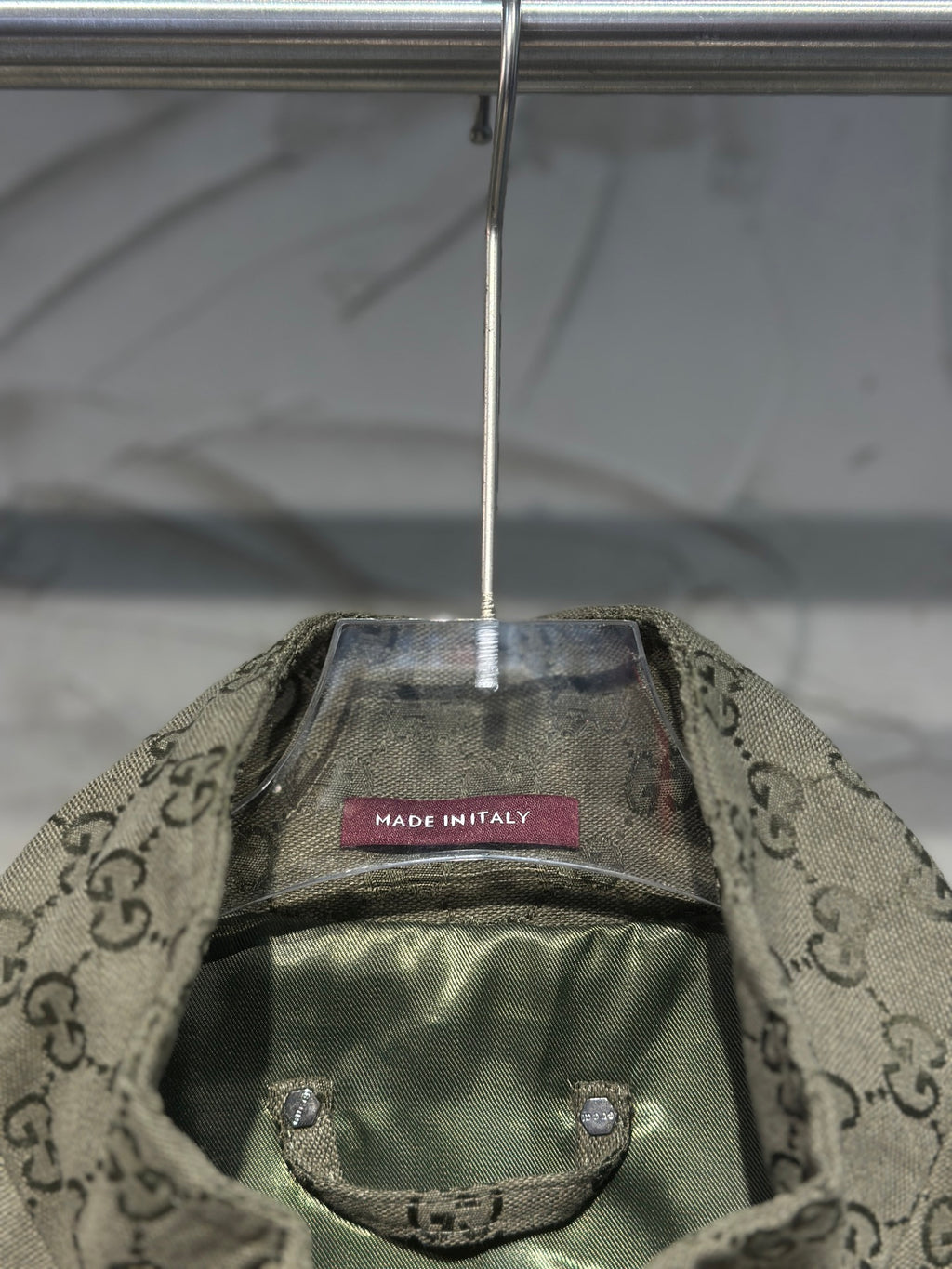 Gucci-pattern jacket interior lining with “Made in Italy” label