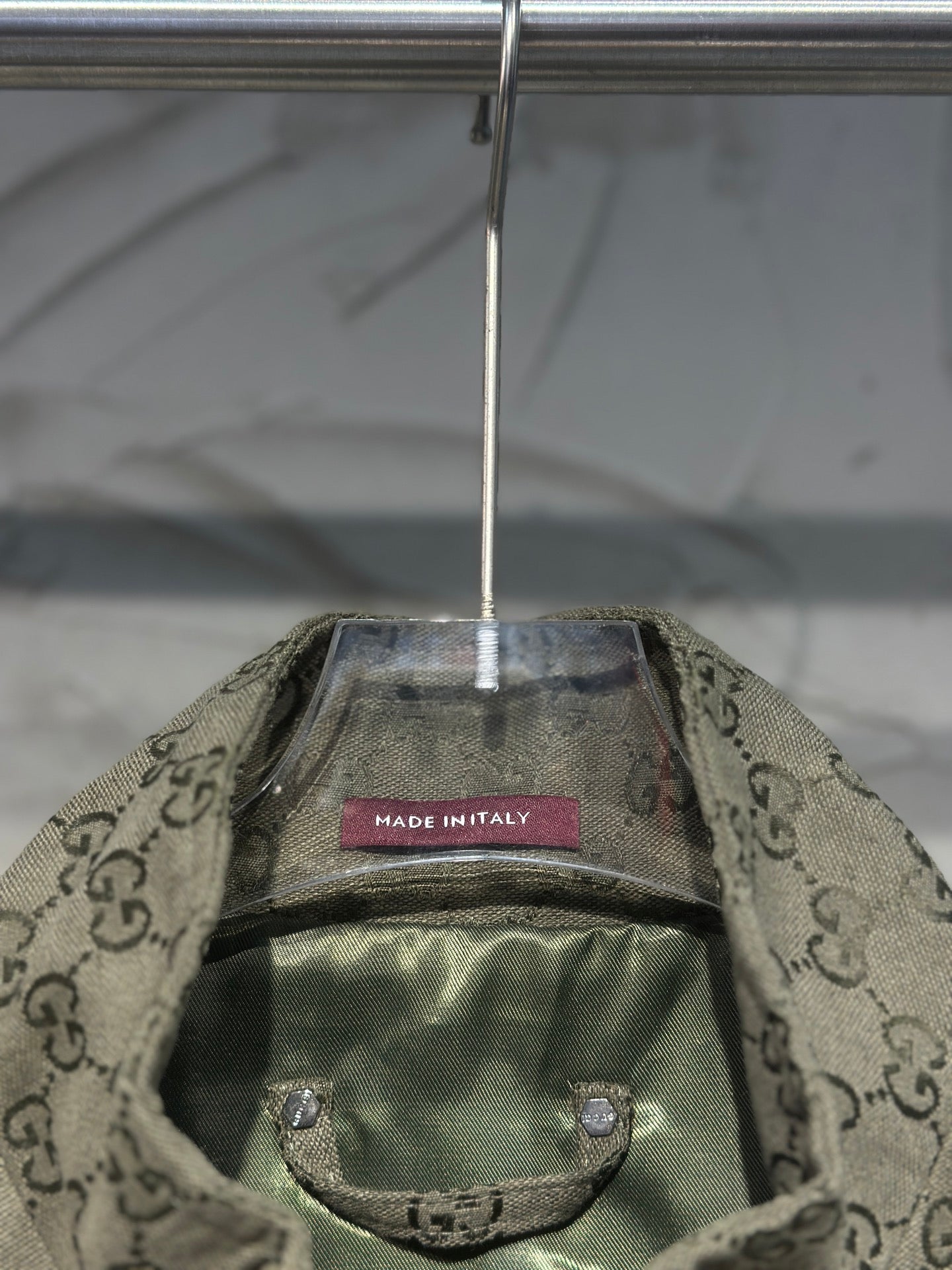 Gucci-pattern jacket interior lining with “Made in Italy” label