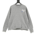 Heather gray long-sleeve knit sweater with small chest embroidered graphic