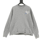 Heather gray long-sleeve knit sweater with small chest embroidered graphic