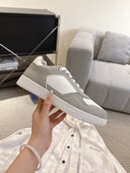 Dior unisex sneaker on hand, white with gray panels and lace-up front
