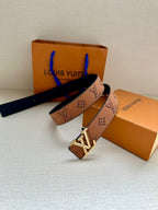Louis Vuitton belt with monogram print, gold-tone buckle, and matching keeper strap
