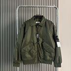 Stone Island zip-front bomber jacket, olive green with stand collar and front zipper