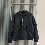 Stone Island zip-front bomber jacket, black with two front pockets and sleeve logo patch