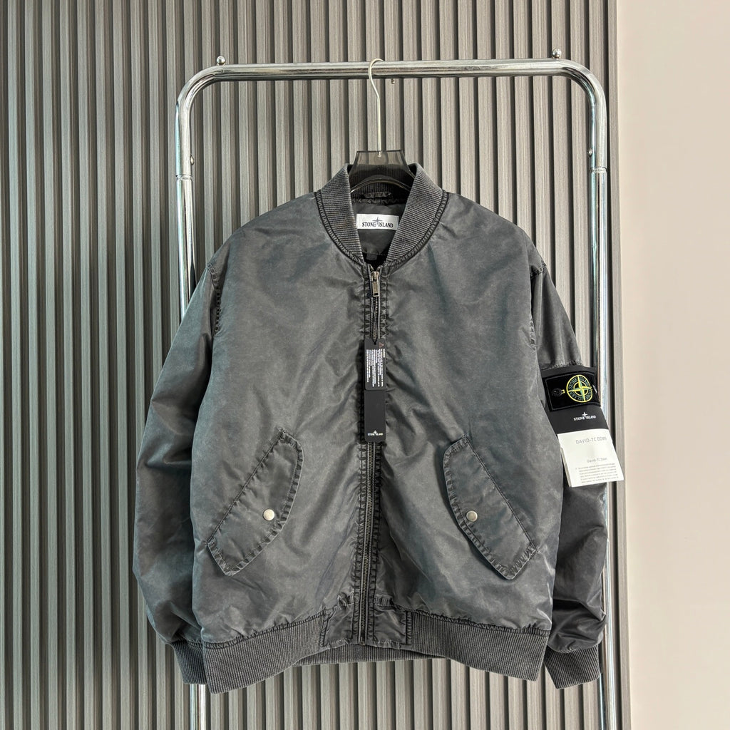 Stone Island bomber jacket in dark gray with front zipper and snap button pockets