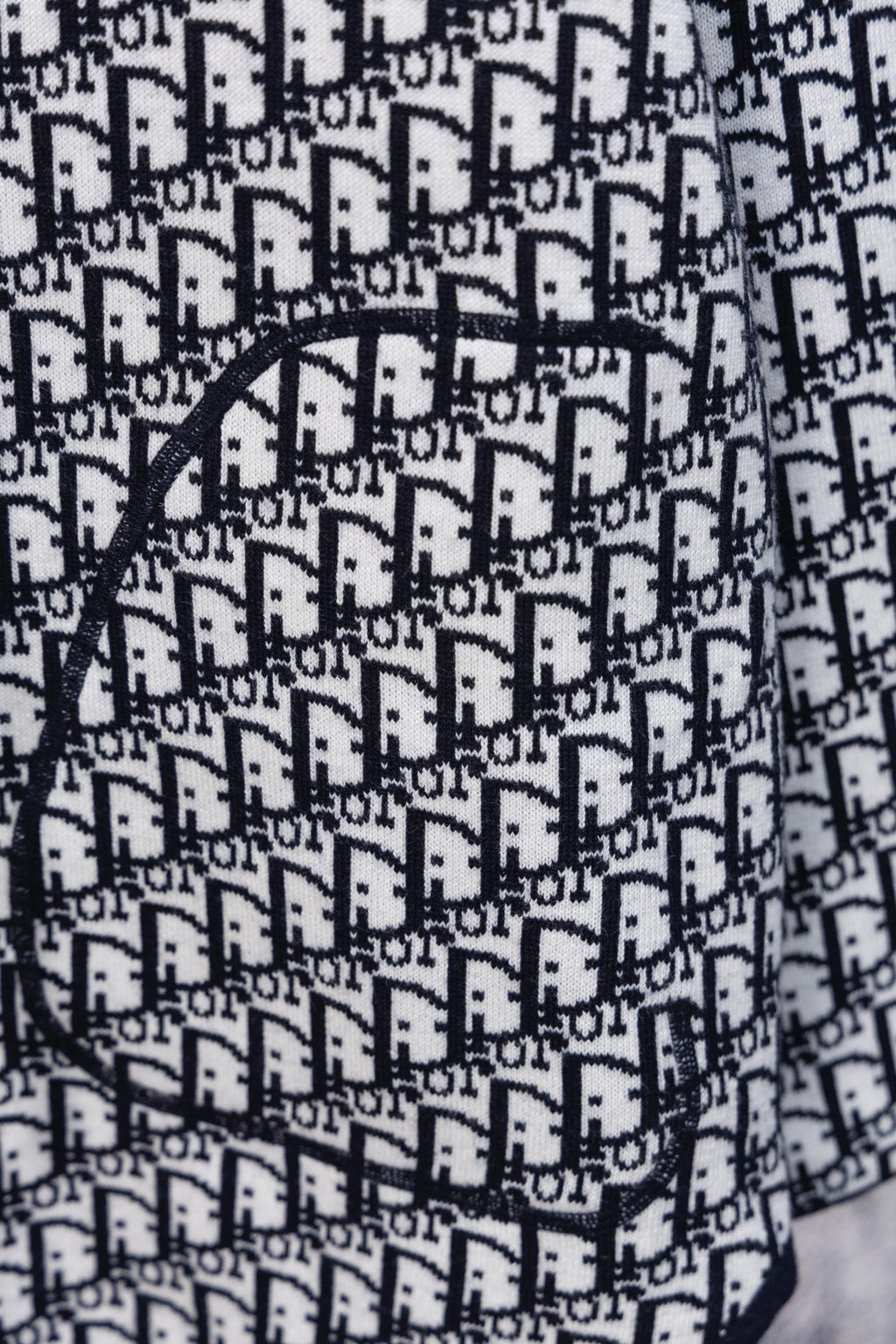 Dior hooded top chest detail with black drawstring and monogram pattern