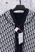 Dior monogram long-sleeve shirt with navy collar and front placket