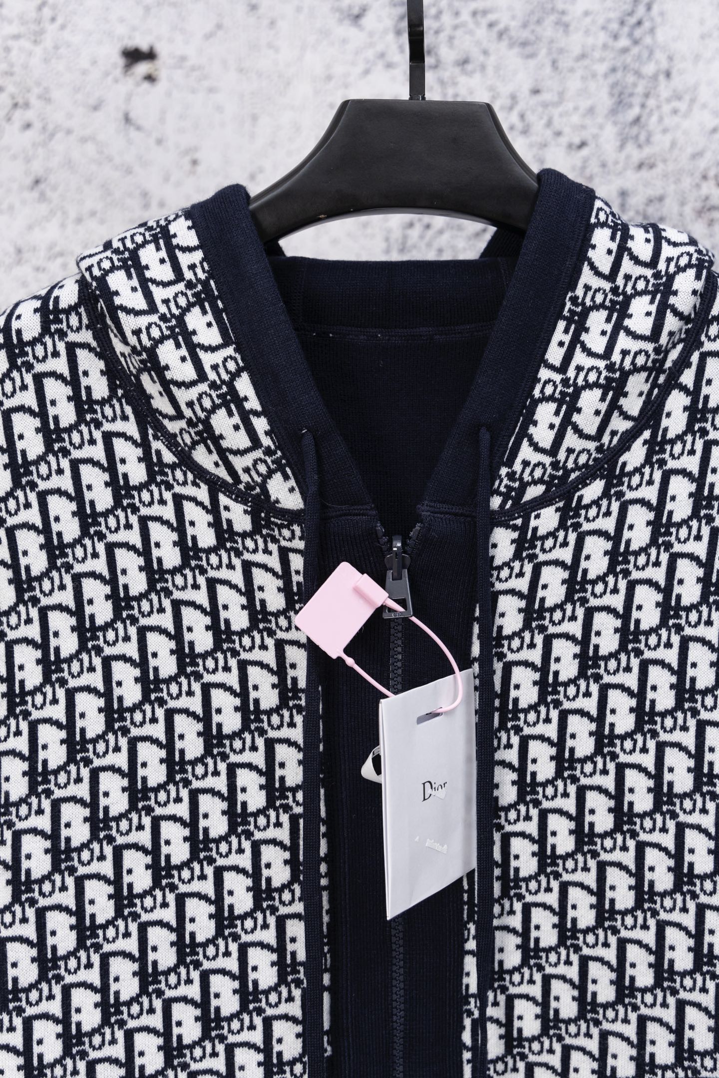 Dior monogram long-sleeve shirt with navy collar and front placket