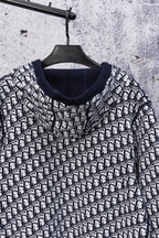 Dior hooded long-sleeve top with white geometric Dior monogram pattern