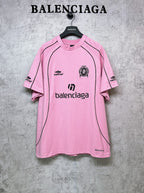 Balenciaga short-sleeve T-shirt, pink with black logo and crest on the front