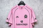 Balenciaga short-sleeve T-shirt, pink with black crest and balenciaga logo front
