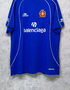 Blue short-sleeve jersey with 'balenciaga' logo and white piping seams