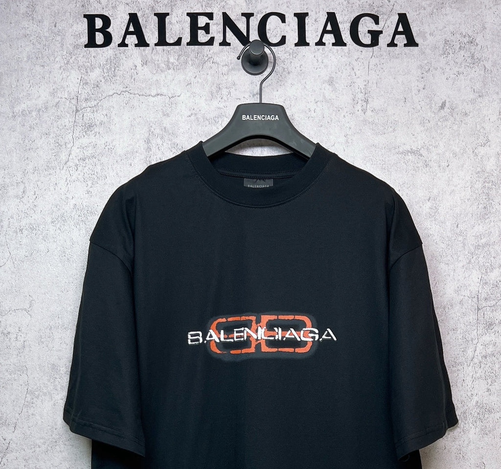 Balenciaga black short-sleeve T-shirt with chest logo graphic, crew neck