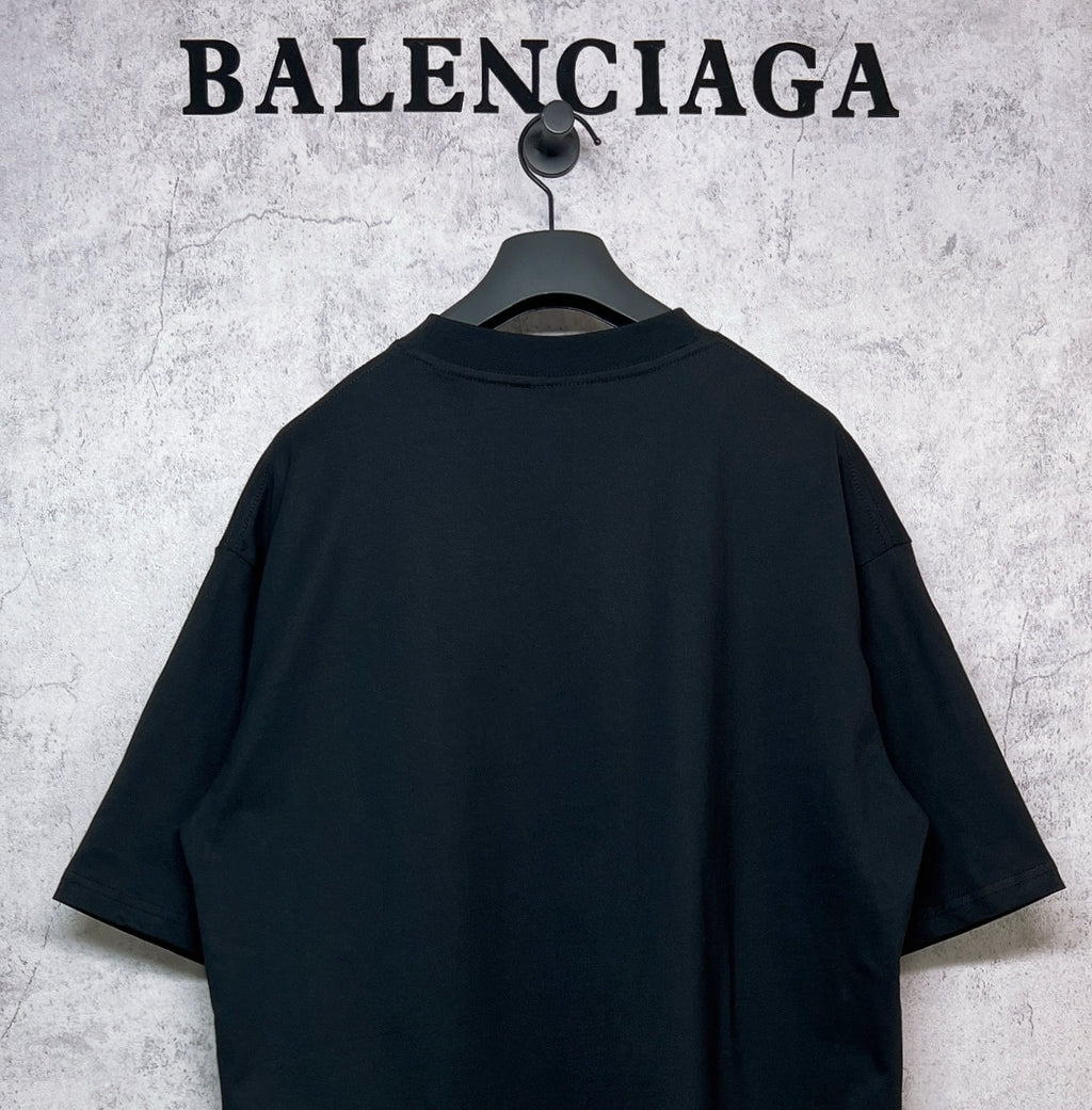 Balenciaga black short-sleeve T-shirt, back view with crew neck