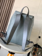 Loewe leather backpack bag, light blue, front view with dual shoulder straps