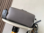 Loewe men’s bag, metallic gray zip-top pouch with shoulder strap, side view